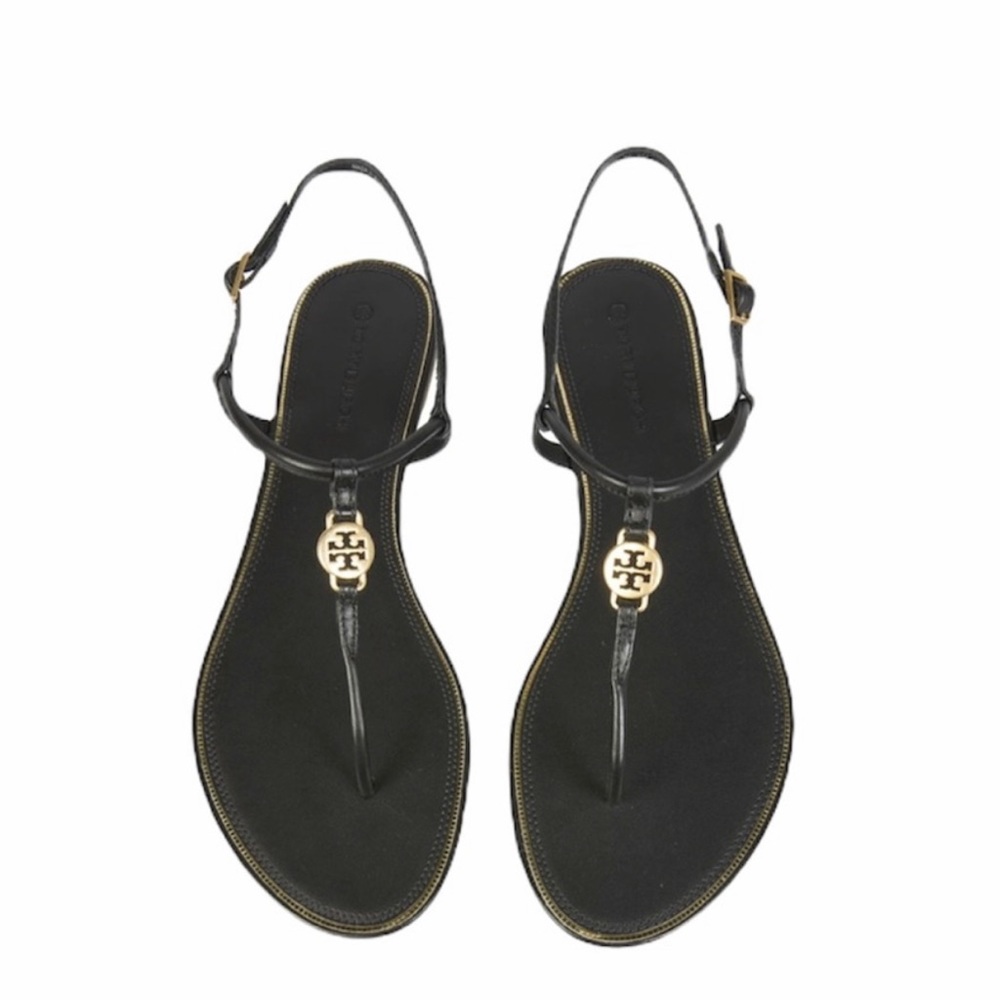 Tory Burch Emmy Flat Black Leather Thong Slingback Sandal New without Box 8.5M